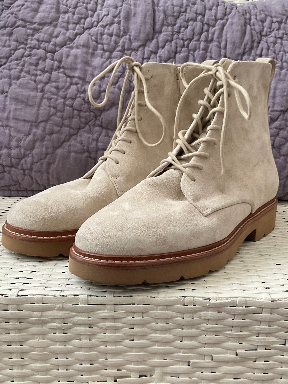 Vince Beige Suede Lace-Up Combat Boots-US size 9